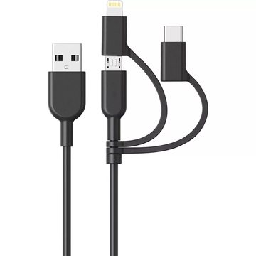3-In-1 Multi Connector Usb Charging Cord With Lightning, Usb-C And Micro Usb Ports