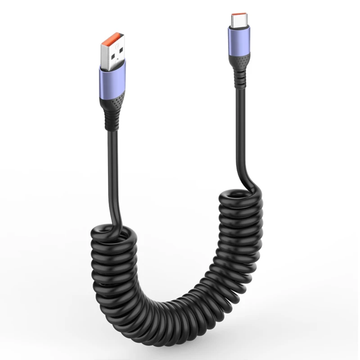 Retractable Coiled Usb-A To Usb-C Fast Charging & Data Transfer Cord For Vehicle And Daily Use