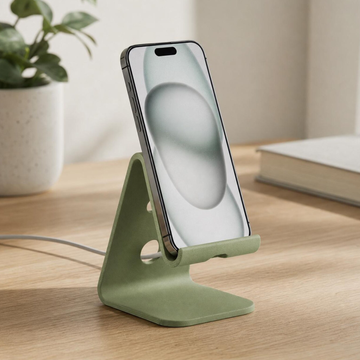 Sleek One-Piece Smartphone Support Stand With Built-In Cable Cutout For Desktop Charging